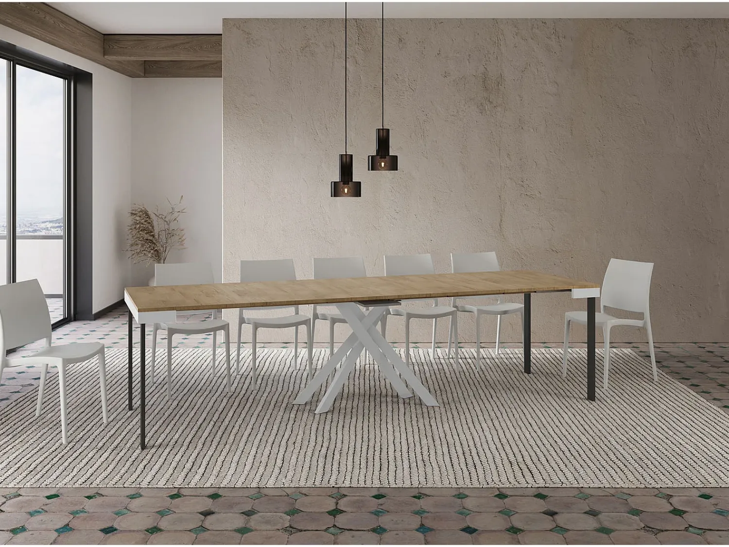 Consola|Ityhome Mesa consola extensível 90x40/300 cm Krack Evolution carvalho natural quadro branco Castanho