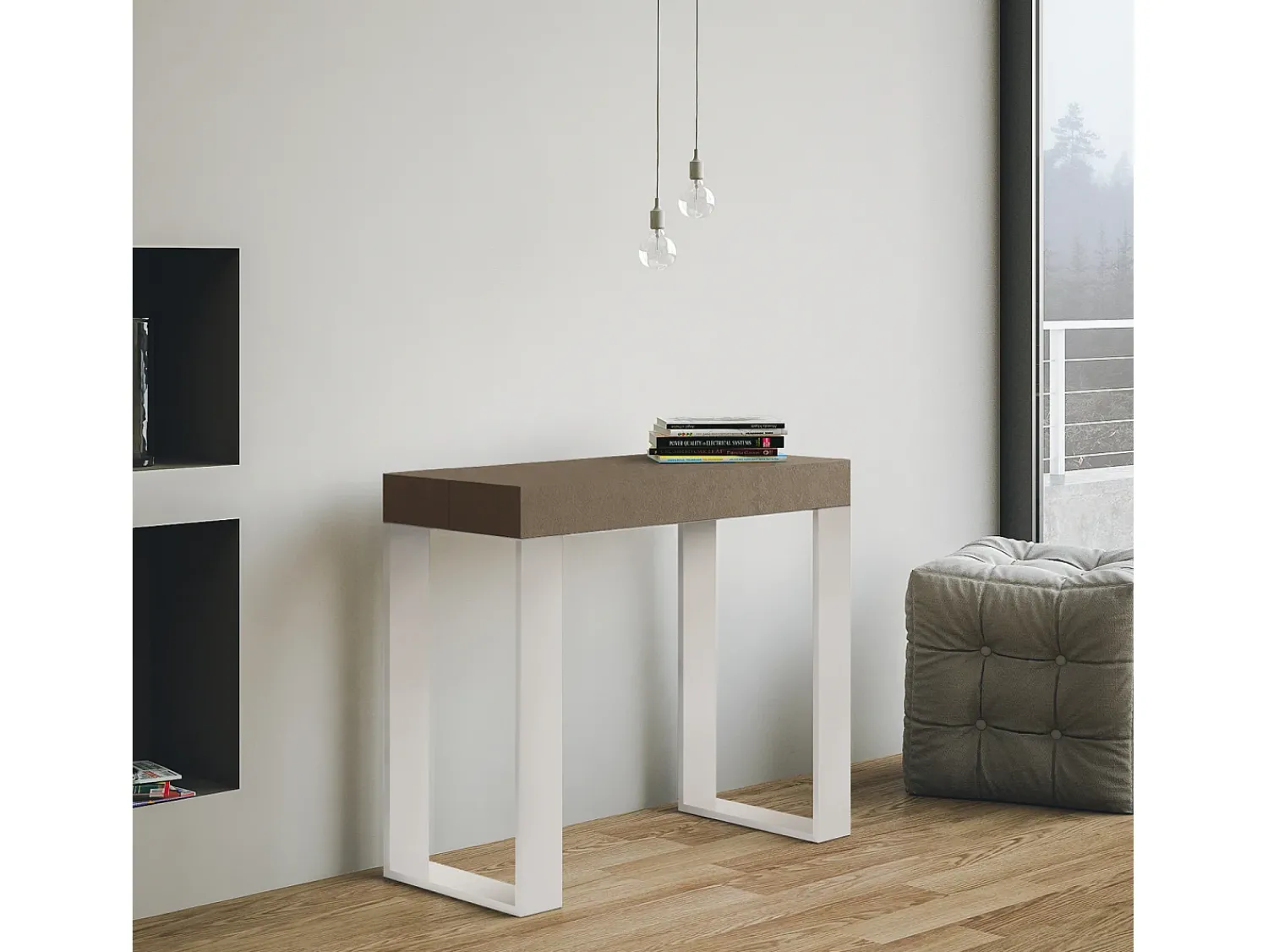 Consola|ITAMOBY Mesa consola extensível 90x40/196 cm Tecno Small Tortora quadro Branco Castanho