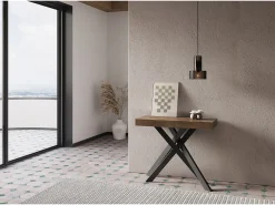 Consola|Ityhome Mesa consola extensível 90x40/300 cm Krack nogueira pernas antracite Castanho