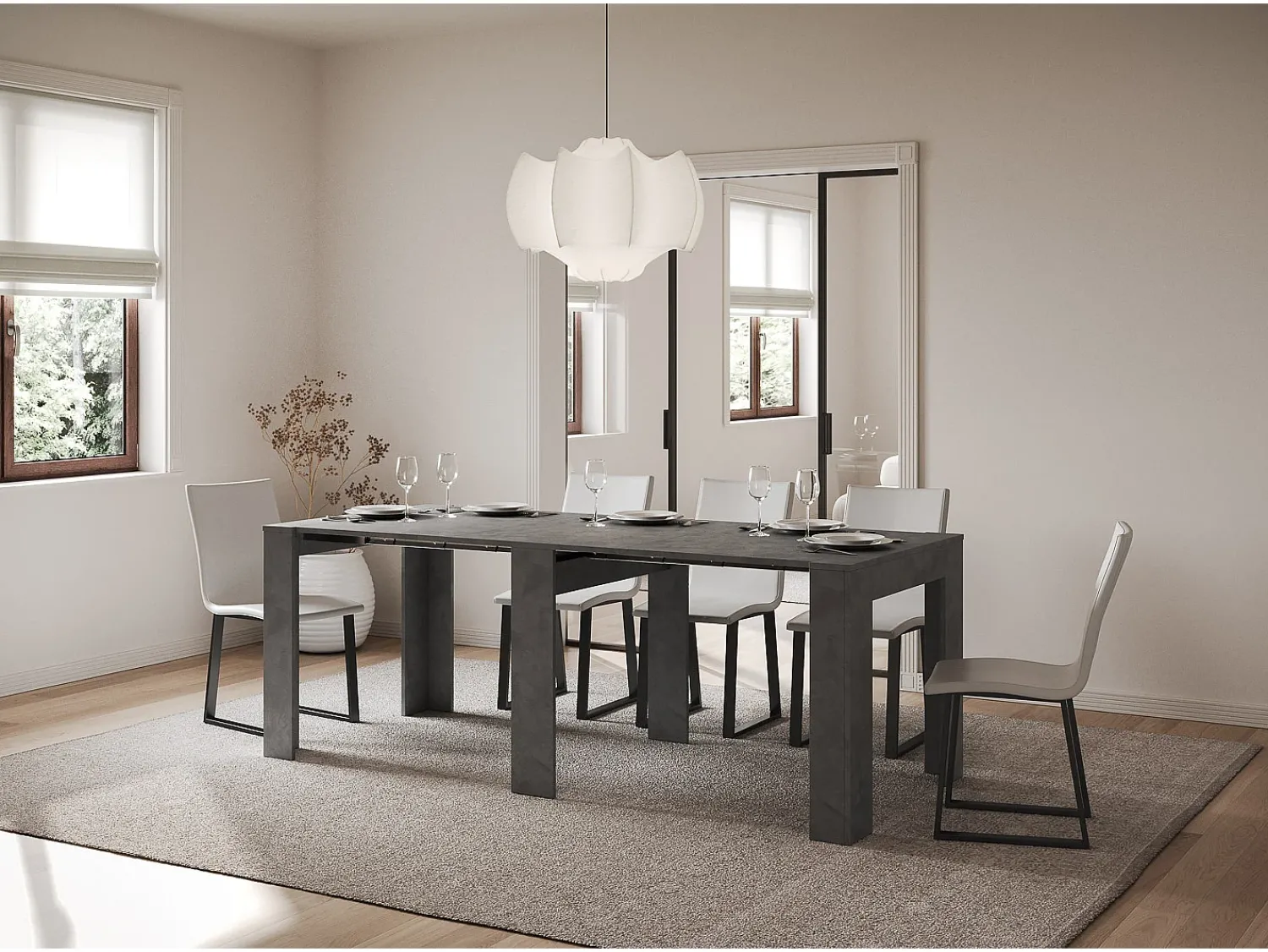 Consola*ITAMOBY Mesa consola extensível 90x25/211 cm Kiba Antracite Espatulado extensões internas Cinzento