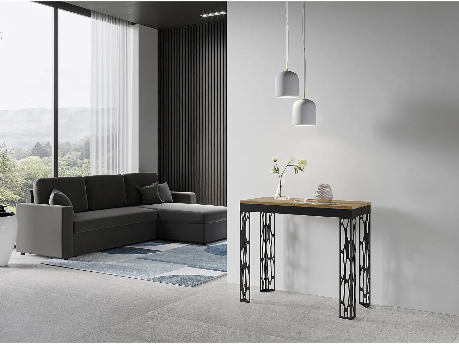 Consola*ITAMOBY Mesa consola extensível 90x40/196 cm Ghibli Evolution Small Carvalho Natural quadro Antracite Natural claro