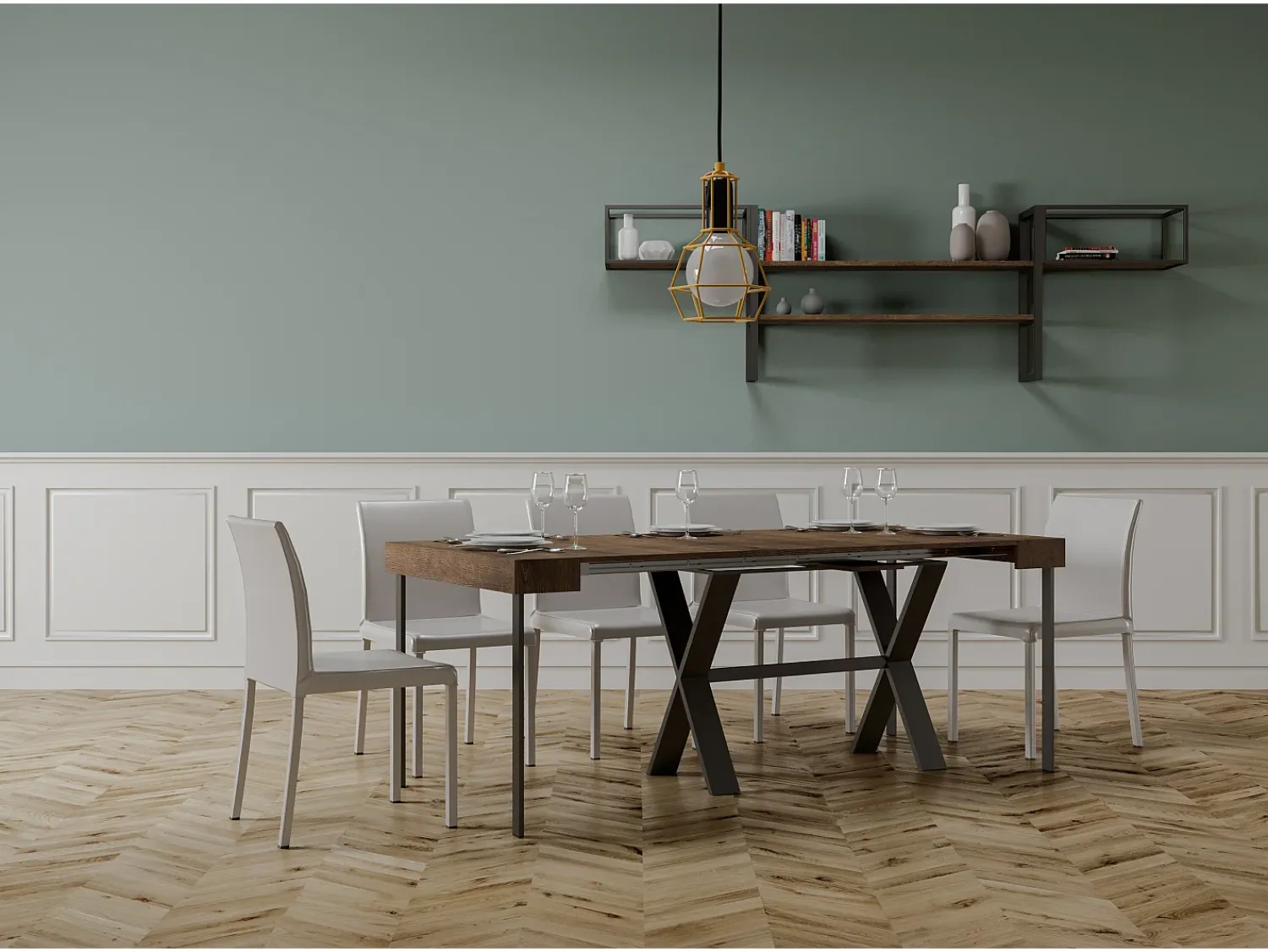 ITAMOBY Mesa consola extensível 90x40/300 cm Xenia Nogueira quadro Antracite Natural escuro