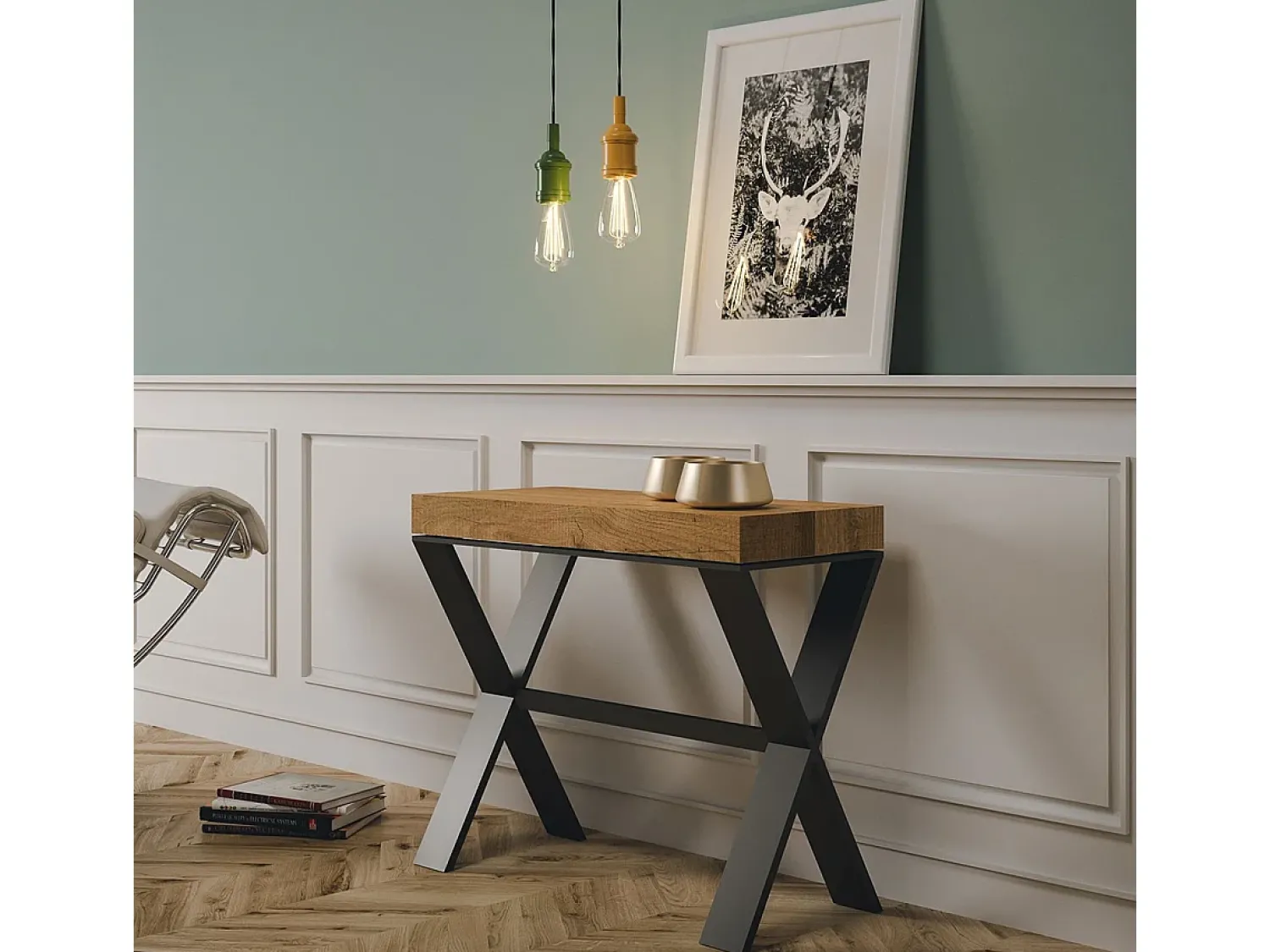 ITAMOBY Mesa consola extensível 90x40/300 cm Xenia Nogueira quadro Antracite Natural escuro