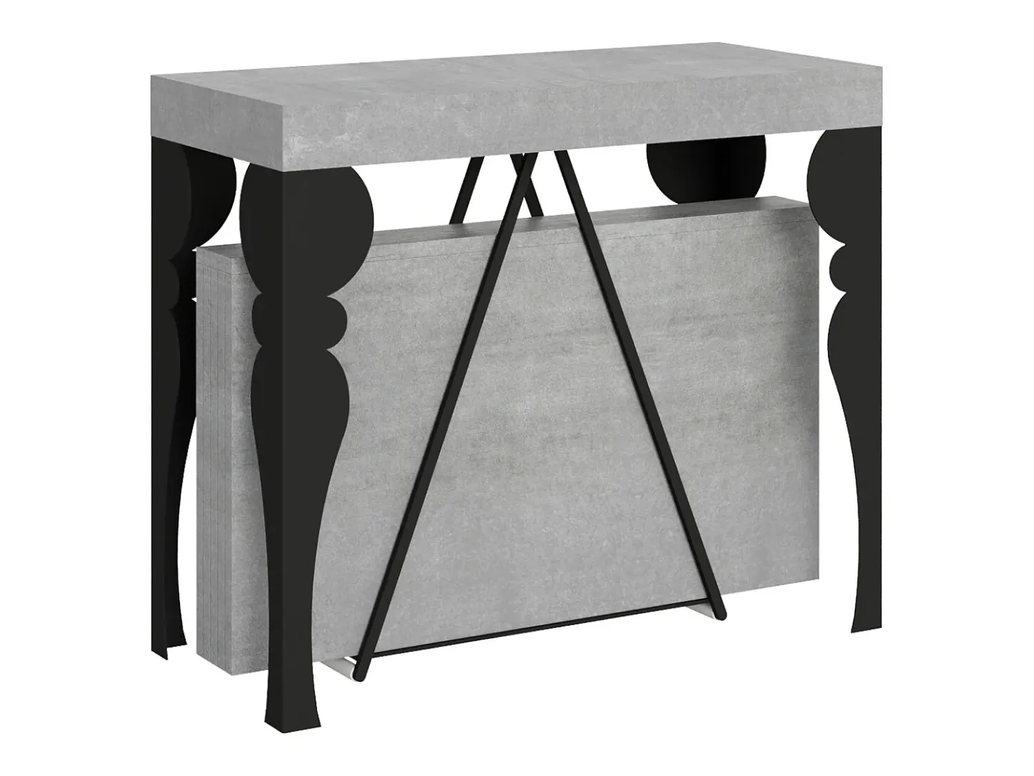Consola*Ityhome Mesa consola extensível 90x40/196 cm Riza Small cimento quadro antracite Cinzento