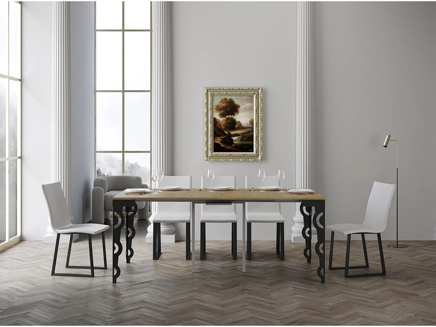 ITAMOBY Mesa consola extensível 90x40/300 cm Karamay Evolution Carvalho Natural quadro Antracite^ Consola