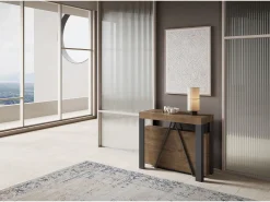 Consola|Ityhome Mesa consola extensível 90x40/300 cm Tarax nogueira quadro antracite Castanho