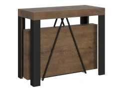 Consola|Ityhome Mesa consola extensível 90x40/300 cm Tarax nogueira quadro antracite Castanho