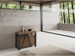 Consola*Ityhome Mesa consola extensível 90x40/196 cm Tiris Small nogueira quadro antracite Castanho