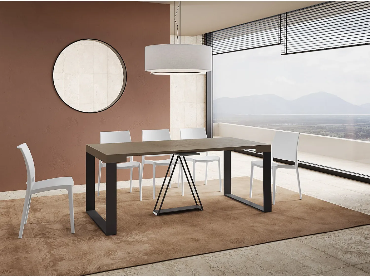 Consola*Ityhome Mesa consola extensível 90x40/300cm Sketa tortora quadro antracite Castanho