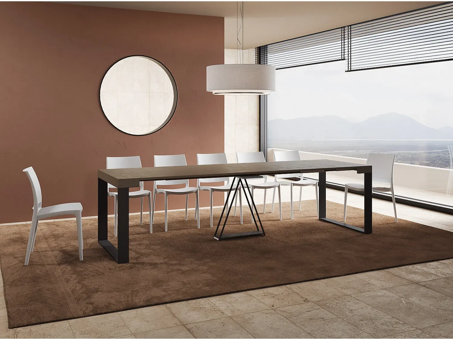 Consola*Ityhome Mesa consola extensível 90x40/300cm Sketa tortora quadro antracite Castanho
