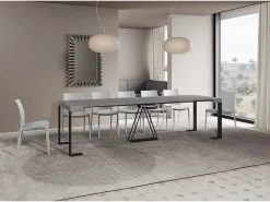 Consola*Ityhome Mesa consola extensível 90x40/300cm Zamat cimento quadro antracite Cinzento