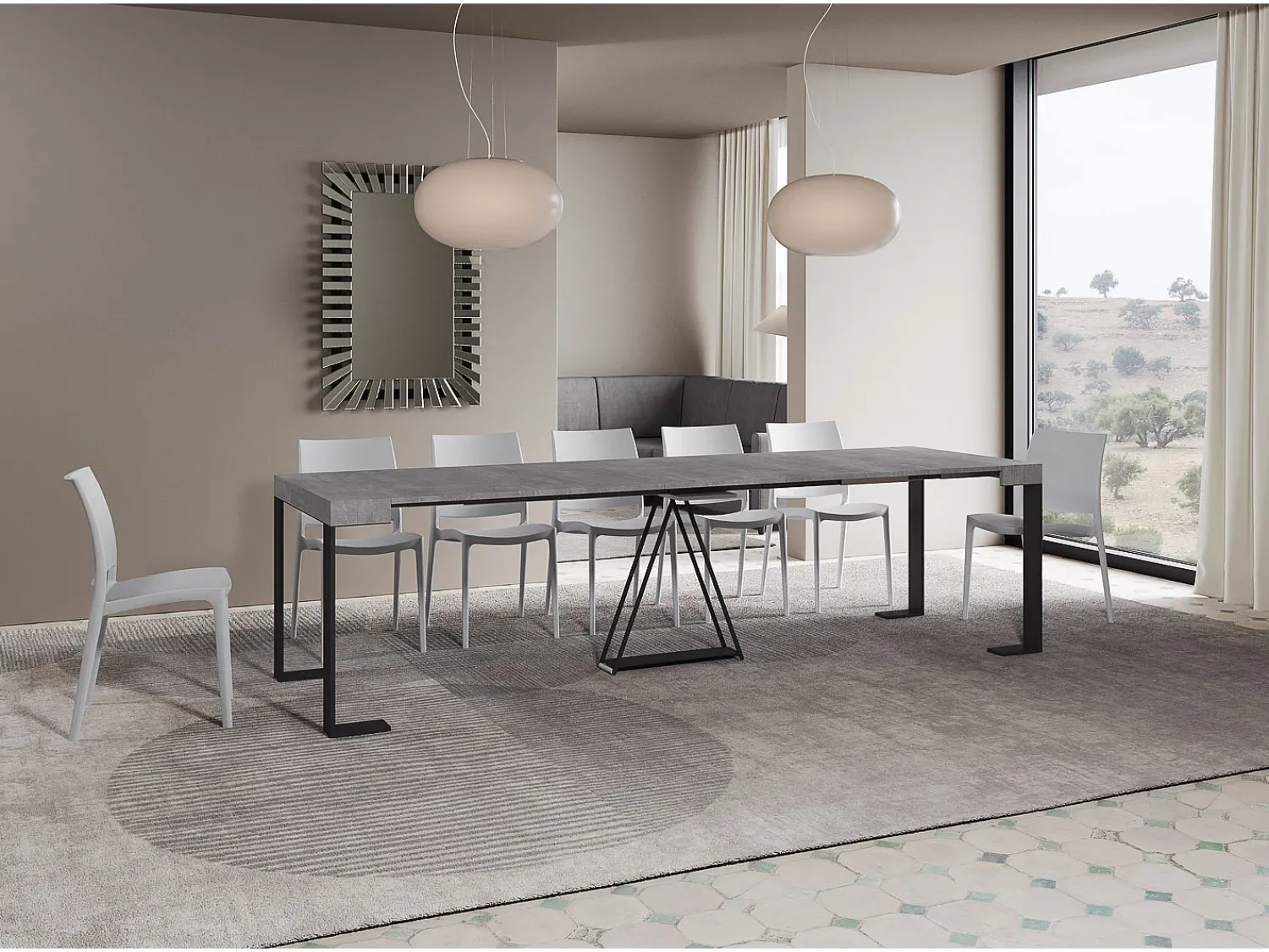 Consola*Ityhome Mesa consola extensível 90x40/300cm Zamat cimento quadro antracite Cinzento