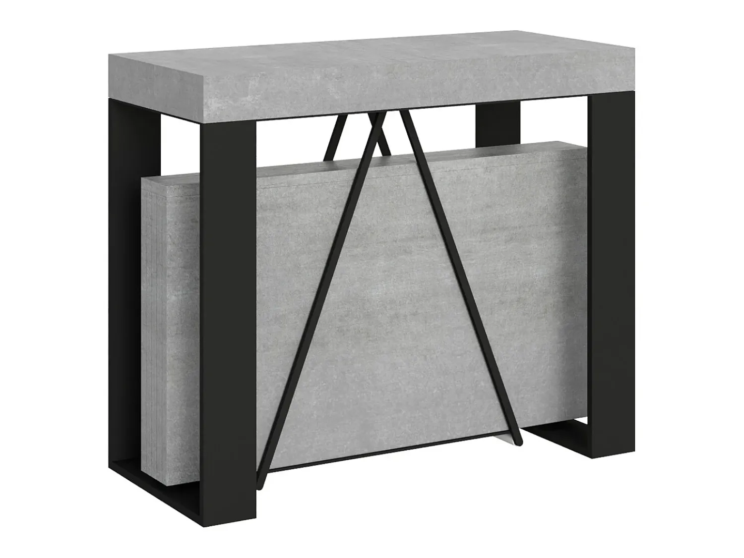 Consola*Ityhome Mesa consola extensível 90x40/300cm Zamat cimento quadro antracite Cinzento