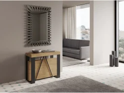 Consola|Ityhome Mesa consola extensível 90x40/300cm Zamat carvalho natural quadro antracite Castanho