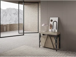Consola*Ityhome Mesa consola extensível 90x40/300cm Aceres caxemira quadro antracite Cinzento