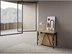 Ityhome Mesa consola extensível 90x40/300cm Aceres carvalho natural quadro antracite Castanho
