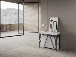 Consola*Ityhome Mesa consola extensível 90x40/300cm Aceres cinza branca quadro antracite Branco