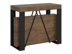 Consola|Ityhome Mesa consola extensível 90x40/300cm Zamat nogueira quadro antracite Castanho