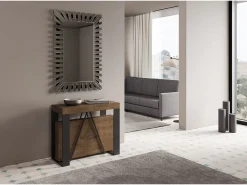 Consola|Ityhome Mesa consola extensível 90x40/300cm Zamat nogueira quadro antracite Castanho