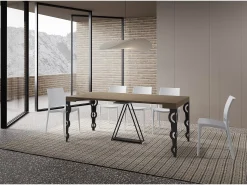 Consola*Ityhome Mesa consola extensível 90x40/300cm Aceres tortora quadro antracite Castanho