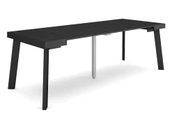 Consola|Skraut Home Mesa Consola Extensível, 222x90x73cm, Para 10 pessoas, Pés de madeira, Preto
