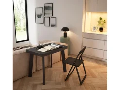 Consola|Skraut Home Mesa Consola Extensível, 222x90x73cm, Para 10 pessoas, Pés de madeira, Preto