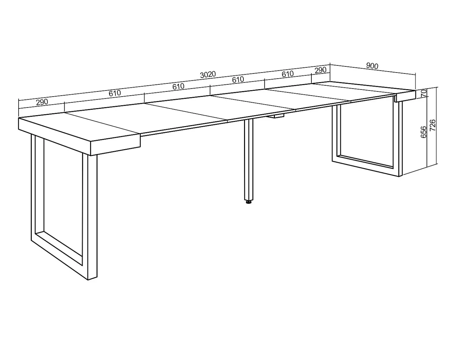 Clearance Skraut Home Mesa Consola Extensível, 302x90x73cm, Para 14 pessoas, Pés de madeira, Carvahlo e branco Natural claro