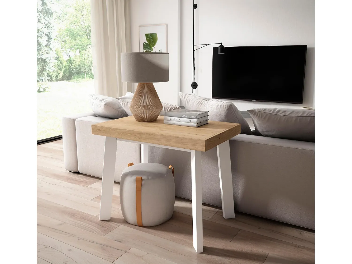 Skraut Home Mesa Consola Extensível, 140x90x73cm, Para 6 pessoas, Pés de madeira, Carvahlo e branco^ Consola