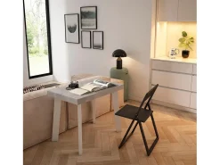 Consola*Skraut Home Mesa Consola Extensível, 302x90x73cm, Para 14 pessoas, Pés de madeira, Cimento Cinzento
