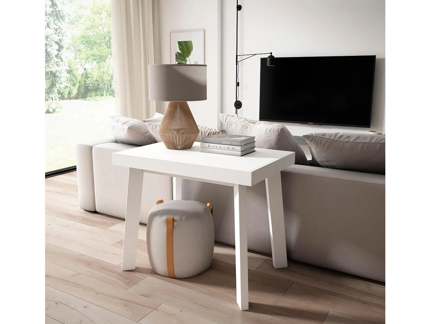 Consola|Skraut Home Mesa Consola Extensível, 180x90x73cm, Para 8 pessoas, Pés de madeira, Branco