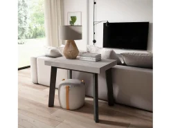 Consola|Skraut Home Mesa Consola Extensível, 160x90x73cm, Para 8 pessoas, Pés de madeira, Cimento Cinzento