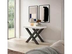Consola*Skraut Home Mesa Consola Extensível, 262x90x73cm, Para 12 pessoas, Pés de madeira, Branco