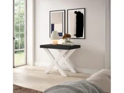 Consola|Skraut Home Mesa Consola Extensível, 262x90x73cm, Para 12 pessoas, Pés de madeira, Preto