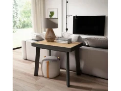 Skraut Home Mesa Consola Extensível, 160x90x73cm, Para 8 pessoas, Pés de madeira, Carvahlo e preto^ Consola