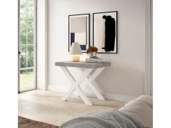 Skraut Home Mesa Consola Extensível, 222x90x73cm, Para 10 pessoas, Pés de madeira, e cinzento^ Consola