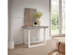 Skraut Home Mesa Consola Extensível, 302x90x73cm, Para 14 pessoas, Pés de madeira, Cimento Cinzento