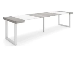 Skraut Home Mesa Consola Extensível, 302x90x73cm, Para 14 pessoas, Pés de madeira, Cimento Cinzento