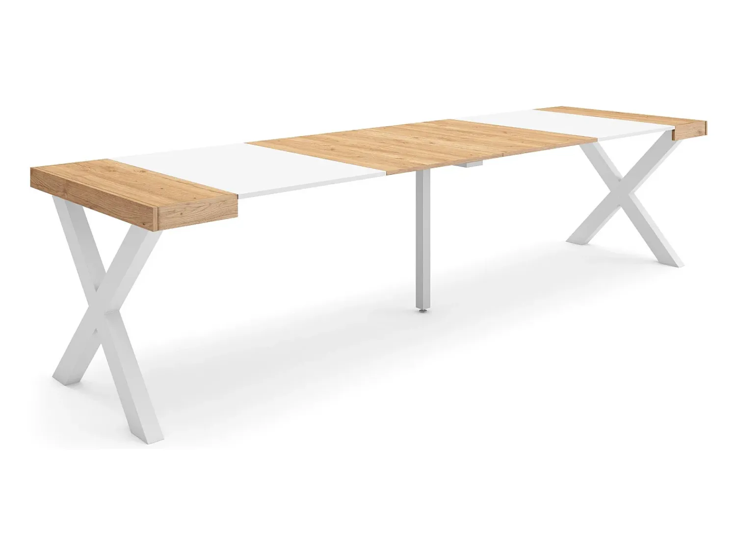 Skraut Home Mesa Consola Extensível, 302x90x73cm, Para 14 pessoas, Pés de madeira, Carvahlo e branco^ Consola
