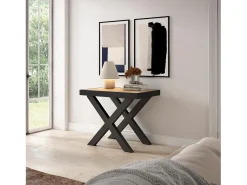 New Skraut Home Mesa Consola Extensível, 262x90x73cm, Para 12 pessoas, Pés de madeira, Carvahlo e preto Natural claro