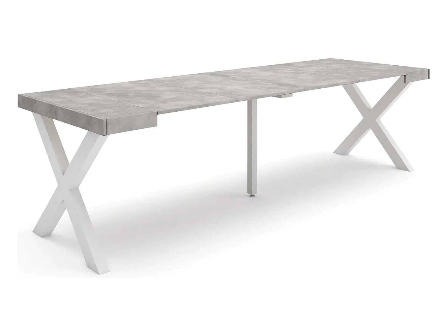 Skraut Home Mesa Consola Extensível, 262x90x73cm, Para 12 pessoas, Pés de madeira, Cimento^ Consola