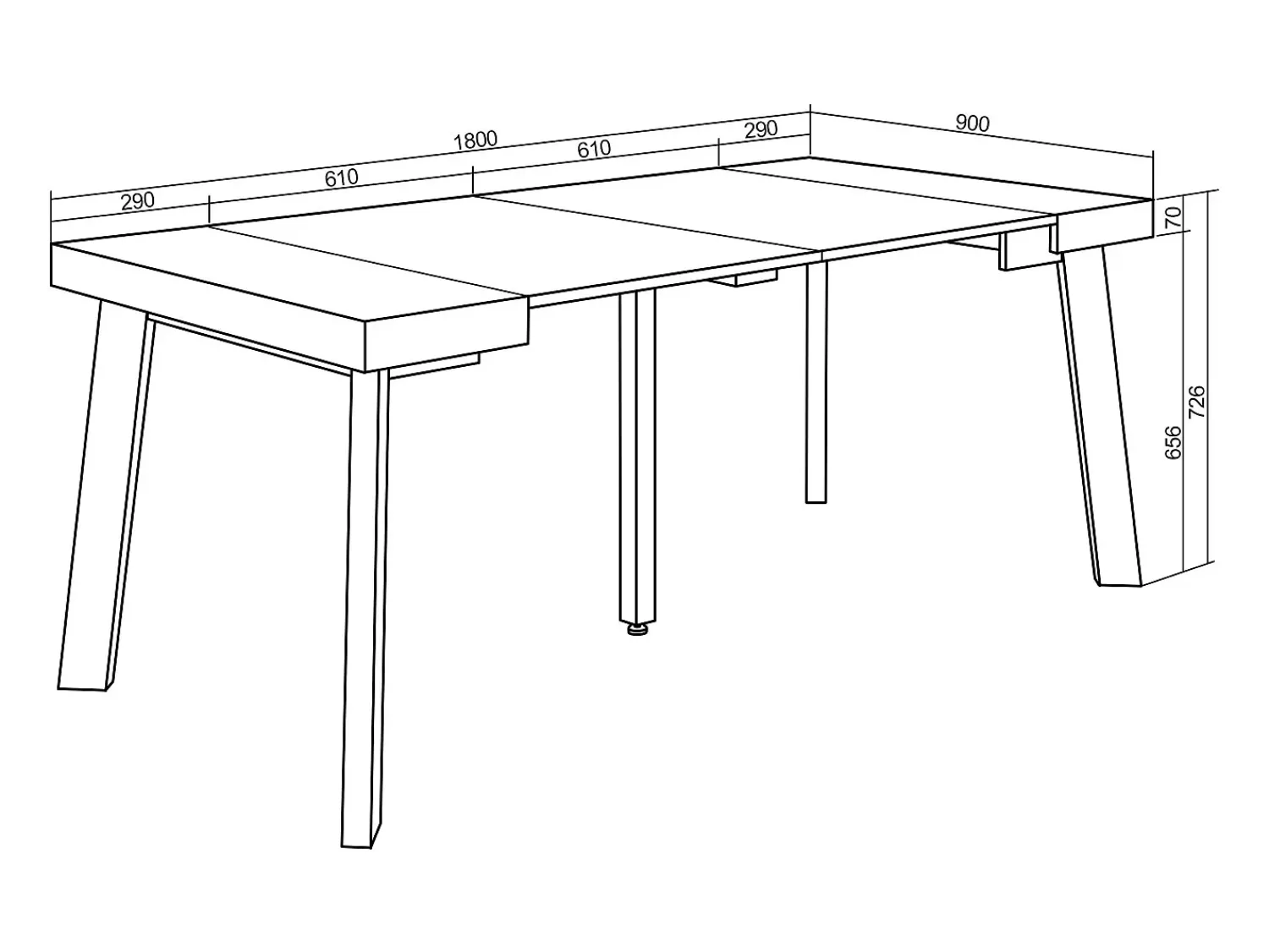 Skraut Home Mesa Consola Extensível, 180x90x73cm, Para 8 pessoas, Pés de madeira,^ Consola
