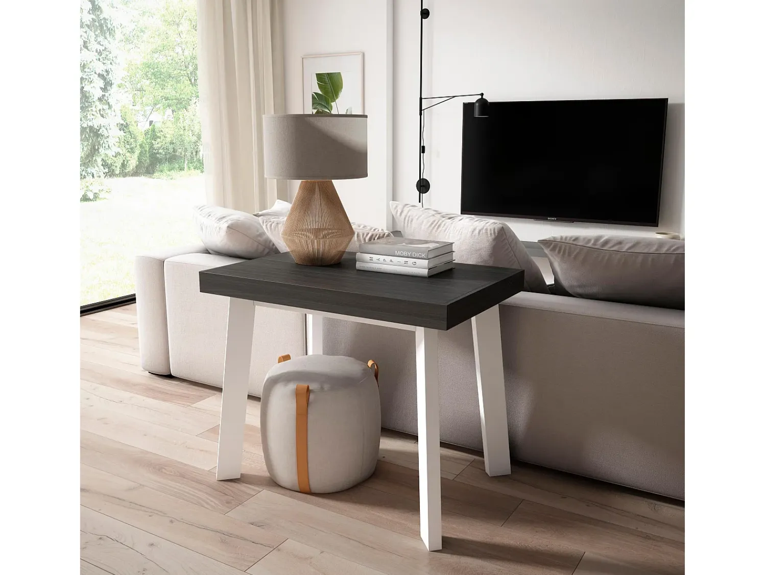 Skraut Home Mesa Consola Extensível, 180x90x73cm, Para 8 pessoas, Pés de madeira,^ Consola