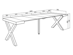 Consola|Skraut Home Mesa Consola Extensível, 262x90x73cm, Para 12 pessoas, Pés de madeira, Carvahlo Natural claro