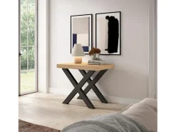 Consola|Skraut Home Mesa Consola Extensível, 262x90x73cm, Para 12 pessoas, Pés de madeira, Carvahlo Natural claro