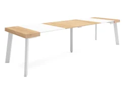 Skraut Home Mesa Consola Extensível, 302x90x73cm, Para 14 pessoas, Pés de madeira, Carvahlo e branco^ Consola