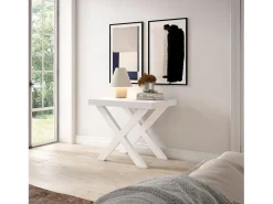 Consola*Skraut Home Mesa Consola Extensível, 262x90x73cm, Para 12 pessoas, Pés de madeira, e cinzento Branco