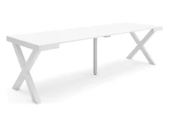 Consola|Skraut Home Mesa Consola Extensível, 262x90x73cm, Para 12 pessoas, Pés de madeira, Branco