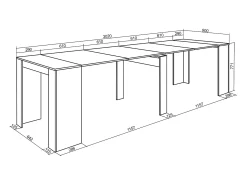 Consola*Skraut Home Mesa Consola Extensível, 302x90x77cm, Para 14 pessoas, Mesa de Jantar, Branco