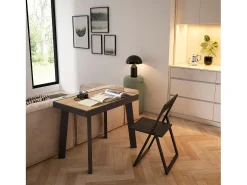 Consola|Skraut Home Mesa Consola Extensível, 262x90x73cm, Para 12 pessoas, Pés de madeira, Carvahlo e preto Natural claro