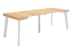 Consola|Skraut Home Mesa Consola Extensível, 222x90x73cm, Para 10 pessoas, Pés de madeira, Carvahlo Natural claro